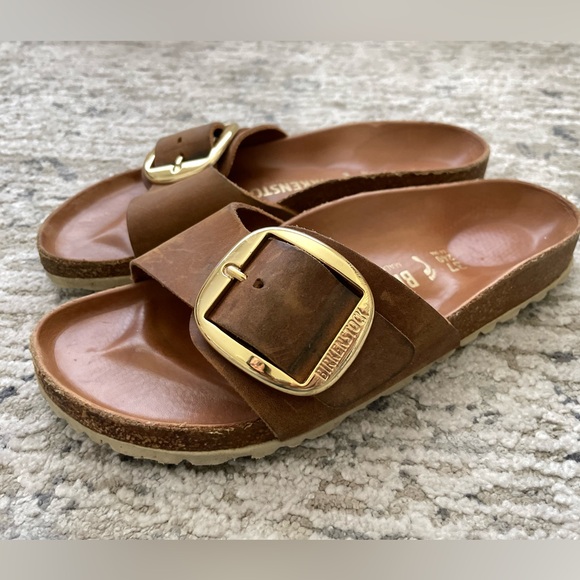 Birkenstock Madrid Big Buckle Brown Leather Gold Size 37 - Picture 2 of 8